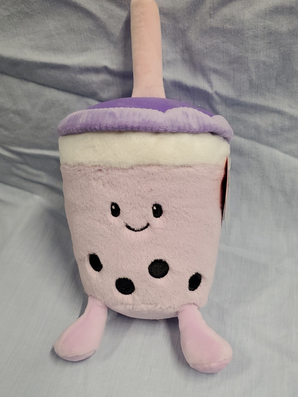 Plush Pink Bubble Tea Stuffed Animal with Purple Lid - Cute Boba Plush